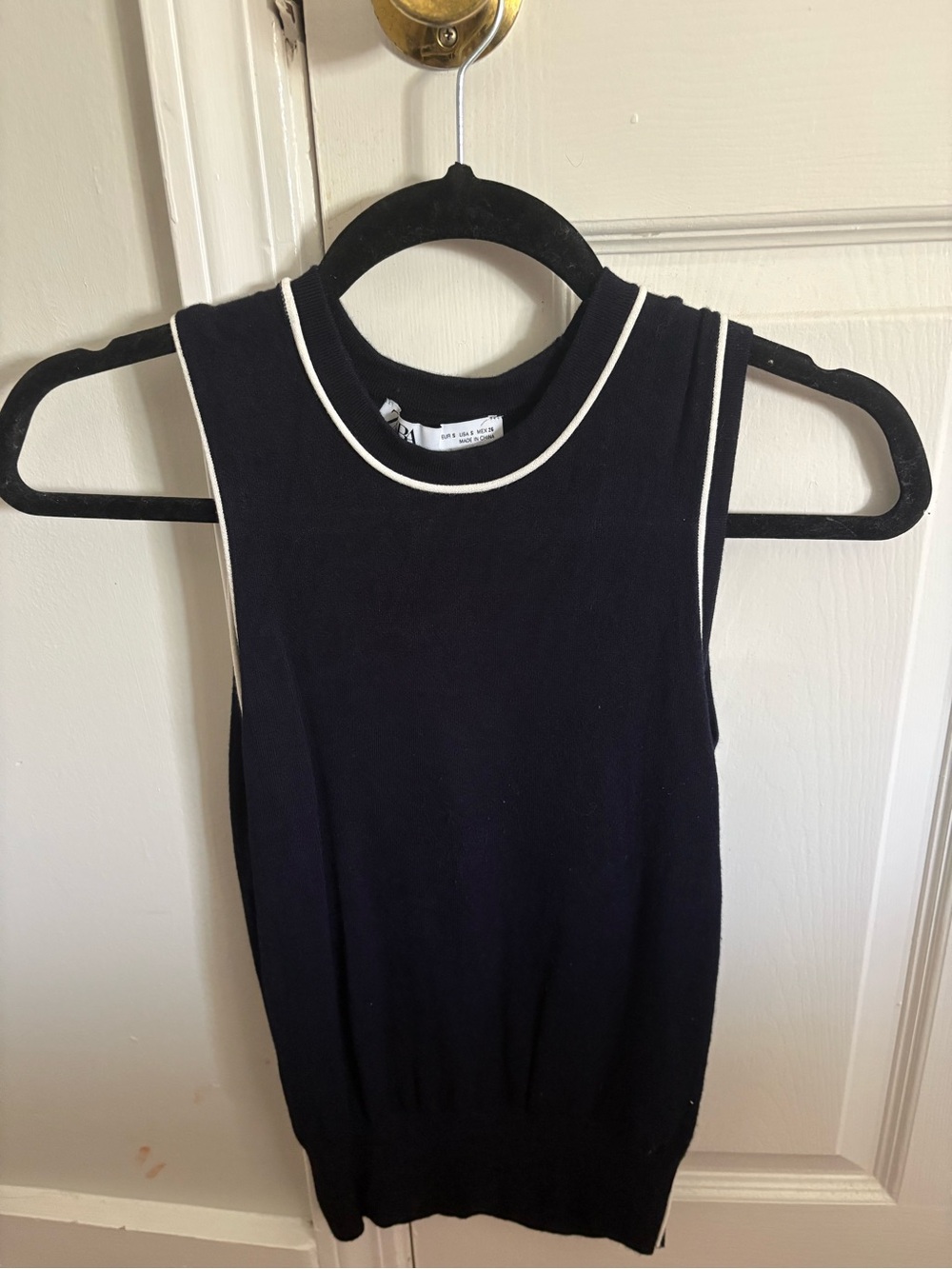 Zara Black Sleeveless Knit Tank with White Trim